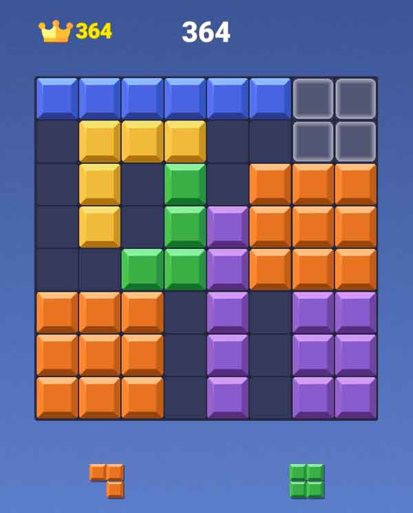 Blast strategically places colorful blocks to complete rows or columns and clears them for points while aiming to manage the available space effectively to prevent the board from filling up.